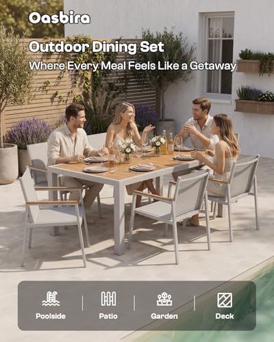 Outdoor Dining Set, 7 Piece Aluminum Patio Table and Chairs Set, All Weather ...