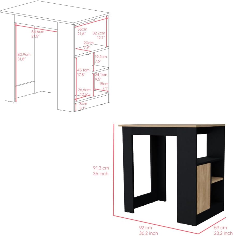 Kitchen Island Wynne with Black+Natural, Engineered Wood | Engineered wood ki...