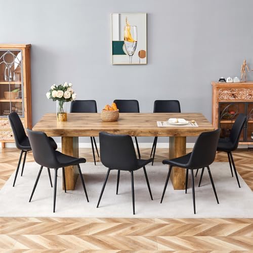 gopop 79" Modern Wood Dining Table Set for 8 with Faux Leather Chairs, S...