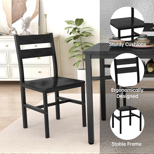 Hooseng Dining Table Set for 4, Wood Kitchen Table Chairs Set with Storage, F...