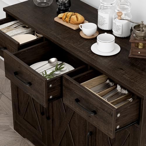 HOSTACK Kitchen Buffet Cabinet with Storage, Sideboard Coffee Bar, Brown