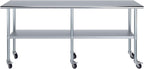 AmGood Stainless Steel Work Table with Casters | Heavy Duty Metal Utility Table On Wheels | Kitchen Island Cart (84" Long x 18" Deep)