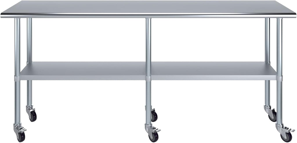 AmGood 84" Long x 18" Deep Stainless Steel Table with Casters