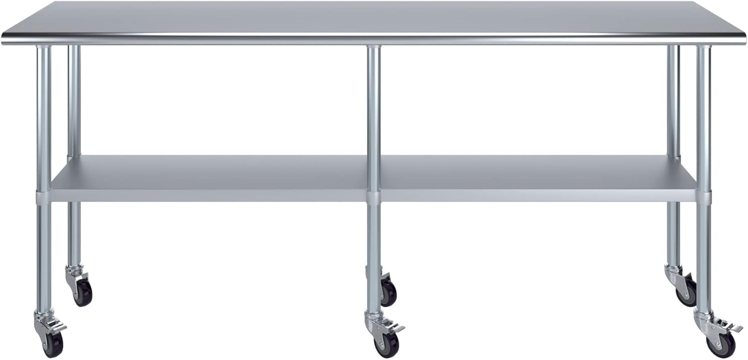 AmGood 84" Long x 18" Deep Stainless Steel Table with Casters