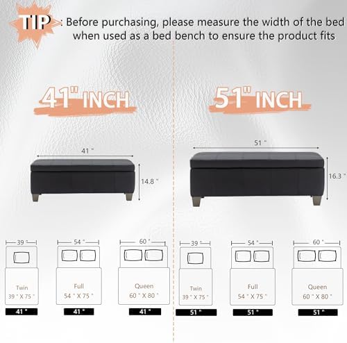 41" Storage Ottoman, Storage Bench with Safety Hinge, Upholstered Synthe...