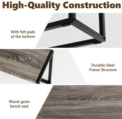VINGLI 47.2 Inch Indoor Outdoor Bench, Charcoal Gray Dining & Patio Bench with Heavy Duty Metal Frame, Backless Seating Bench for Dining Room, Garden, Porch, Balcony & Entryway