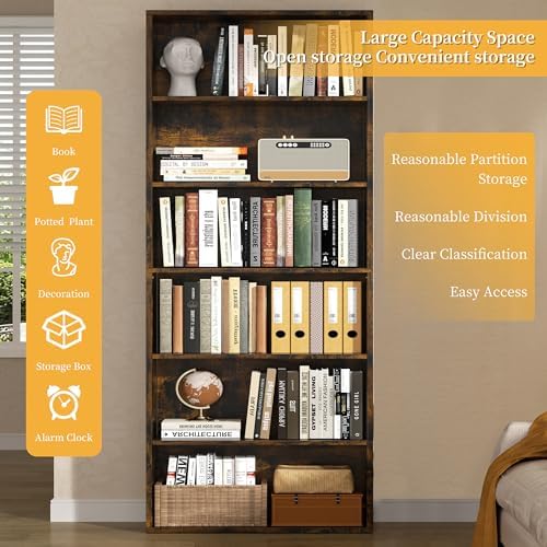 Shintenchi Bookshelf,6-Tier Open Bookcase and Bookshelves,6 Shelf Display Sto...