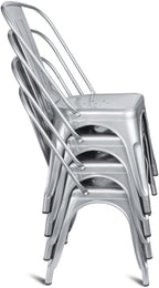 Devoko Metal Indoor-Outdoor Chairs Distressed Style Kitchen Dining Chairs Stackable Side Chair with Back Set of 4 (Silver)