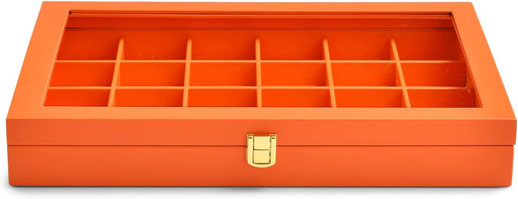 Oirlv 24 Grid Premium Leather Jewelry Organizer Tray with Transparent Lid Jewelry Display Case Drawer Insert Rings Earrings Holder