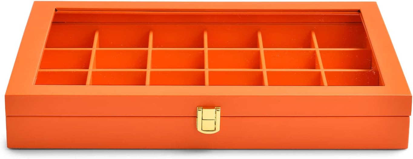 Oirlv 24 Grid Premium Leather Jewelry Organizer Tray with Transparent Lid Jewelry Display Case Drawer Insert Rings Earrings Holder