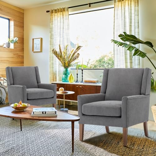 COLAMY Modern Wingback Living Room Chair Set of 2, Upholstered Fabric Accent ...