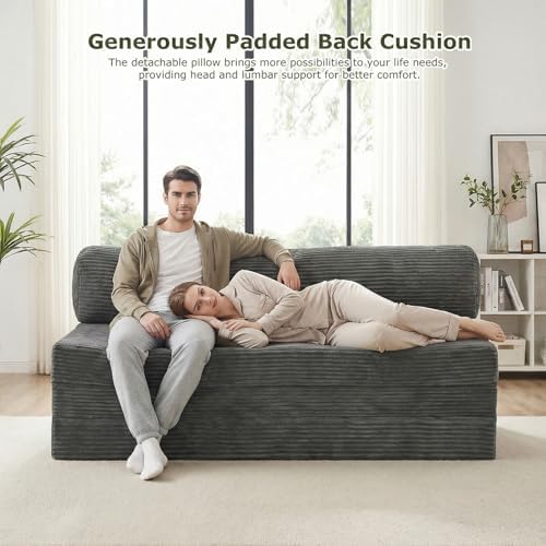 5-in-1 Convertible Sofa Bed, Loveseat, Tri-fold Futon Sofa Bed with Removable...