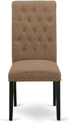 East West Furniture AMBR3-BCH-17 3 Piece Dining Table Set Contains a Round Kitchen Table with Pedestal and 2 Light Sable Linen Fabric Upholstered Kitchen Chairs, 36x36 Inch, Black & Cherry