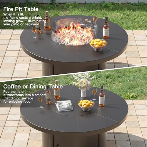Kurapika 5 Piece Metal Outdoor Patio Furniture Set with Round Fire Pit Table,...