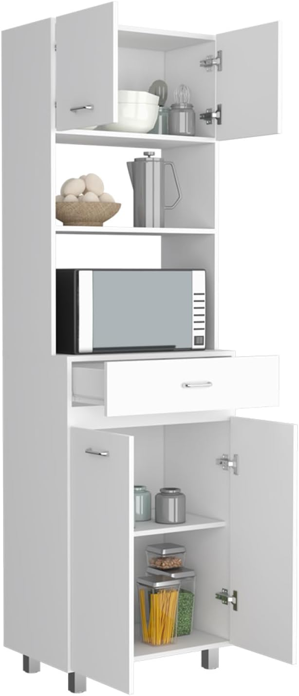 Caribe Microwave Cabinet, White - Four-Door Storage with Spacious Top