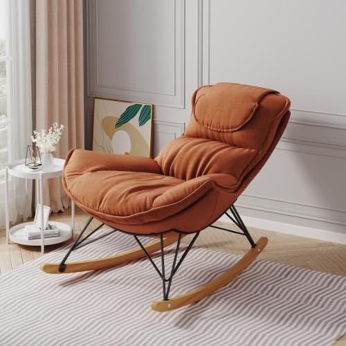 Single Rocking Chair with Ottoman for Adult, Accent Armchair for Balcony Loun...