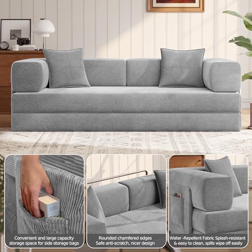 MoonSpeak 78.8'' Futon Sofa Bed, Couches for Living Room | Corduroy C...