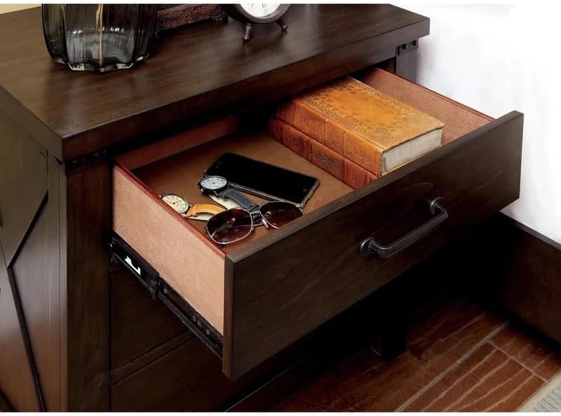 Rustic Style Dark Walnut Finish 1pc Nightstand Bedroom Furniture 3-Drawers Be...