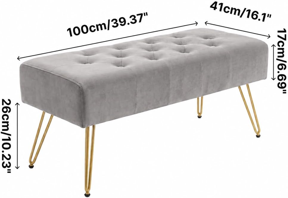 Velvet Button-Tufted Entryway Bench, 39.37" Modern Upholstered Bedroom B...