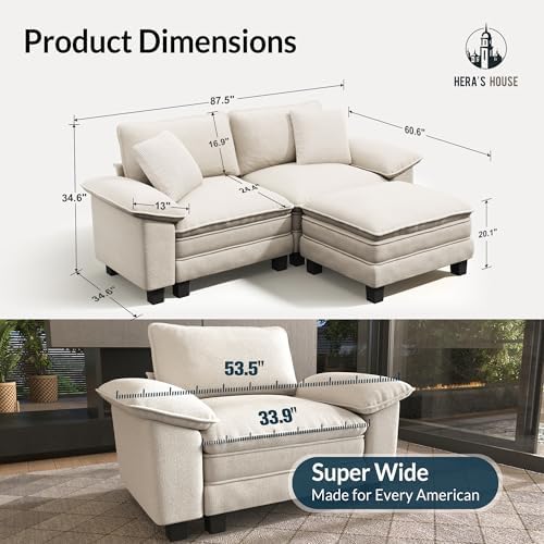 HERA'S HOUSE 3-Seat L Shaped Modular Cloud Couch Sectional Sofa Ottoman