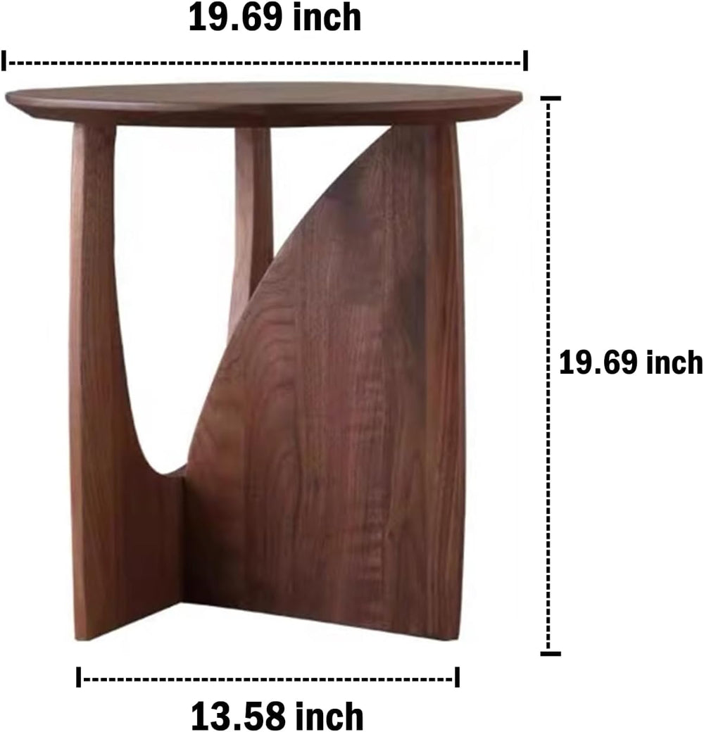 YUNMUAIR-Solid Wood Side Table Round End Table in Walnut Finish Wood Tabletop...
