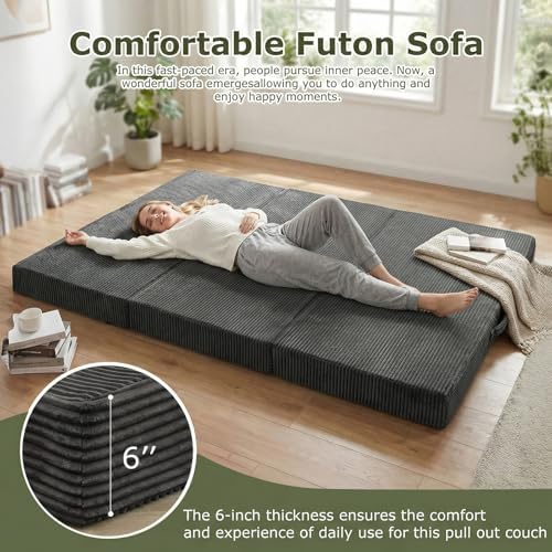 5-in-1 Convertible Sofa Bed, Loveseat, Tri-fold Futon Sofa Bed with Removable...