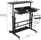 Hadulcet Mobile Standing Desk, Rolling Table Adjustable Computer Desk, Stand Up Laptop Desk Mobile Workstation for Home Office Classroom with Wheels, Black