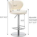 Stainless Steel Bar Stools,Grade Modern Leather Bar Chair with Backrest,Swivel Adjustable Height for Kitchen Counter and Dining Room (White Leather-1pc)