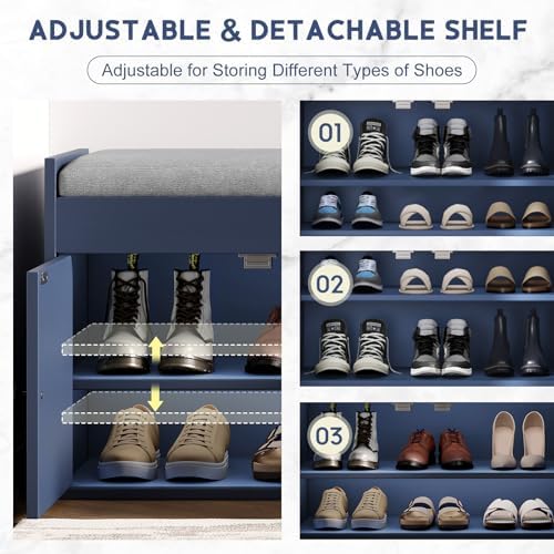 42.6" Storage Bench - Shoe Storage Bench with Side Storage Shelves and 3...