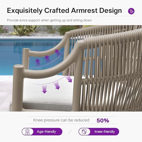 PURPLE LEAF Patio Dining Set for 6 Ergonomic Backrest & Cushion, Champagne