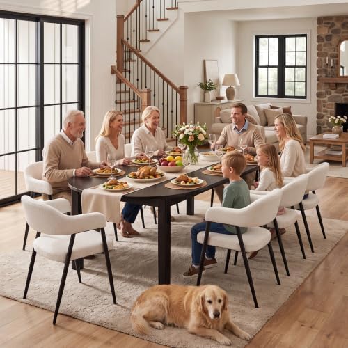 HNY Modern Dining Room Arm Chairs Set of 6, Faux Sherpa Boucle Upholstered Ba...