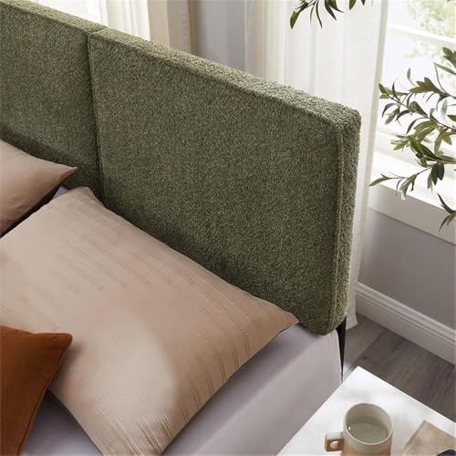 Pemberly Row Queen Headboard, Boucle Fabric Upholstery, Sage Green, Pillow-St...