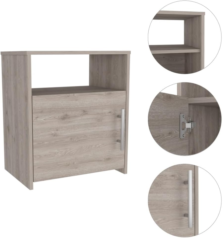 Nightstand, End Table, Side Table One Shelf, Single Door Cabinet, Metal Handl...