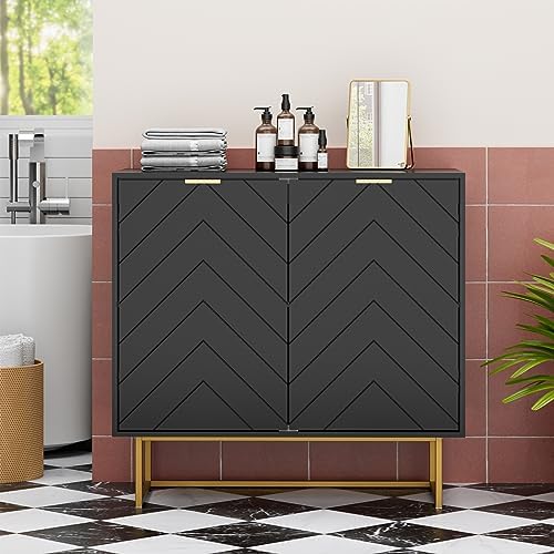 Modern Sideboard Buffet with Storage, Set of 2 Modular Cabinets, Black