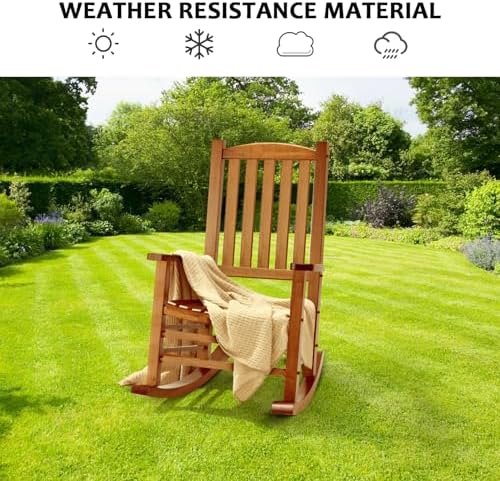 Hupmad Wooden Oversized Porch Rocker Chair with High Back and Armrest, All We...