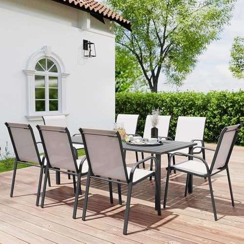 HAPPATIO Outdoor Patio Dining Set, 8 Quick Dry Textilene Dining Chairs and Di...