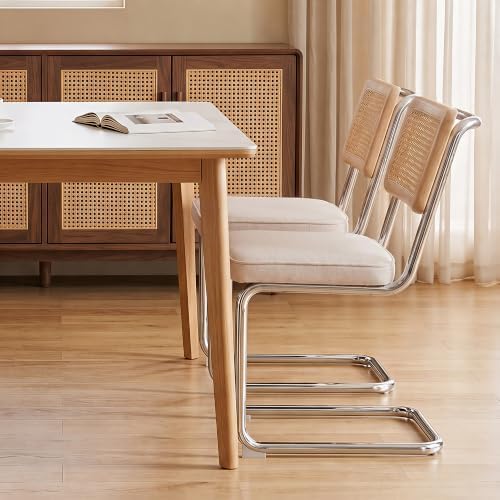 Rattan Dining Chairs, Leather Dining Chairs Set of 4, Green