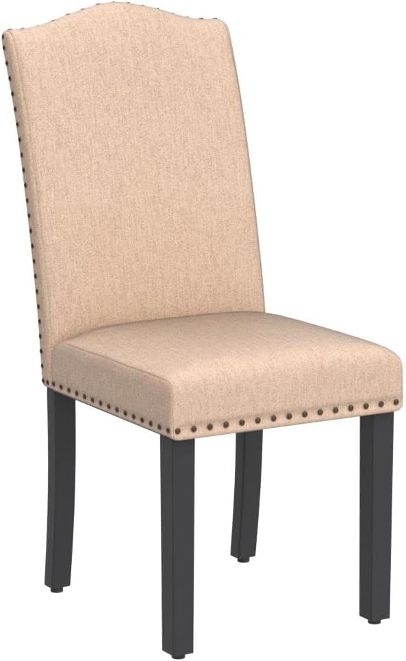 Yaheetech Upholstered Dining Chairs Set of 6, Modern Kitchen Chairs with Nailhead Trims and Solid Wood Legs for Dining Room, Living Room, Restaurant, Fabric Armless Design, Khaki