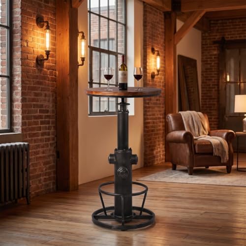 Industrial Bistro Bar Table 38.6-44.4inch Height Adjustable Farmhouse Pub Tab...