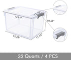 Citylife 32 QT Plastic Storage Bins with Latching Lids Stackable Storage Containers for Organizing Large Clear Storage Box for Garage, Closet, Kitchen, 4 Packs