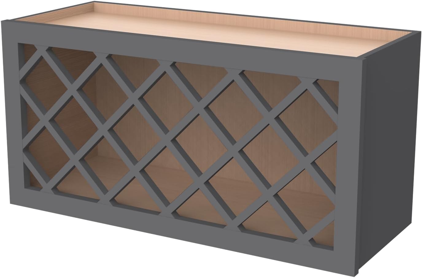 Solid Wood RTA Wine Bottle Rack Wall Cabinet with Lattice Panels - Wine Storage for Bar, Pantry, Cellar & Countertop - Mocha (Pebble Gray, 36'W 12'D 15'H)