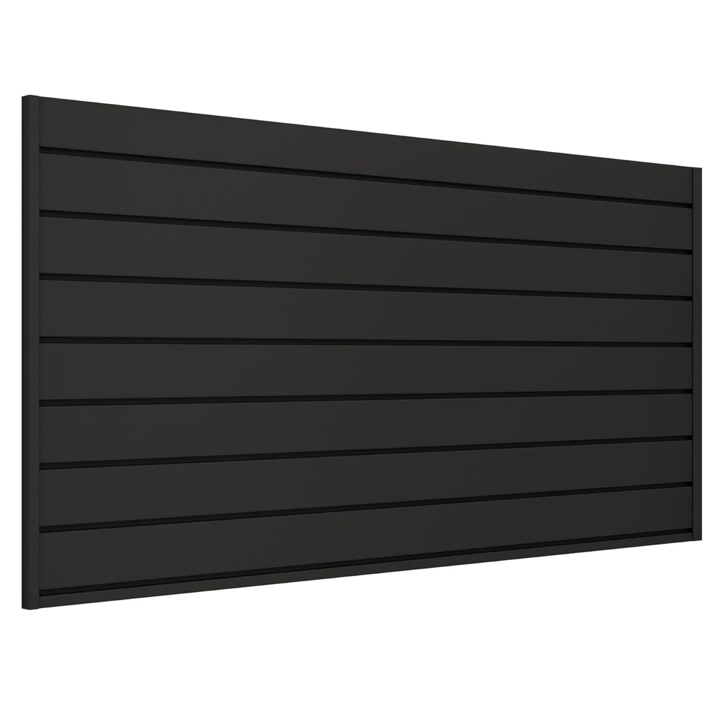 4FT x 2FT Black PVC Slatwall Panel, Modern Wall-Mounted Garage Storage System, 1 Shelf, 75 lbs Weight Capacity