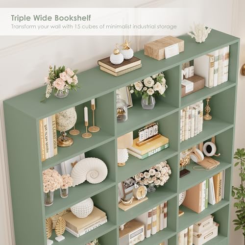 FACBOTALL 82.3" Triple Wide Bookshelf, Tall Bookcase with 4 Doors, Green