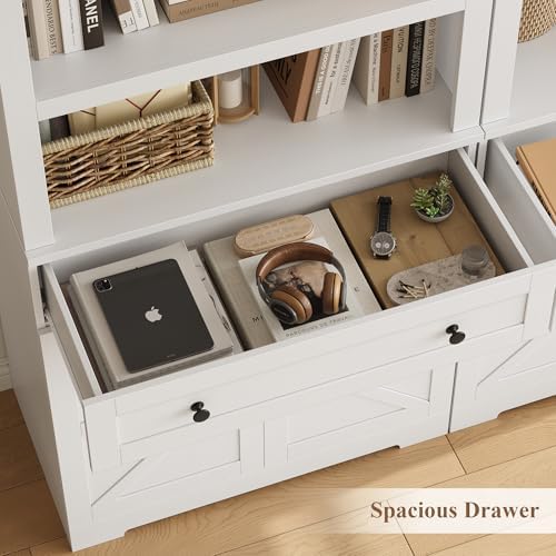 HOSTACK 72"H Bookshelf with Storage, Tall Bookcase with Deep Cabinet, White
