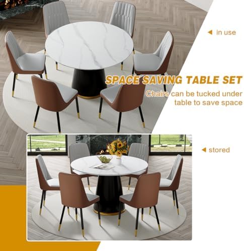 Round Dining Table Set for 6, Modern Round Dining Table Small 45 Inch Dinner ...