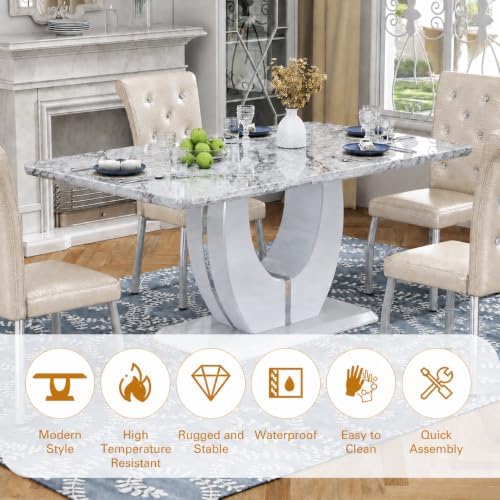 5 Piece Faux Marble Dining Table Set for 4, 63" Rectangular Kitchen Tabl...