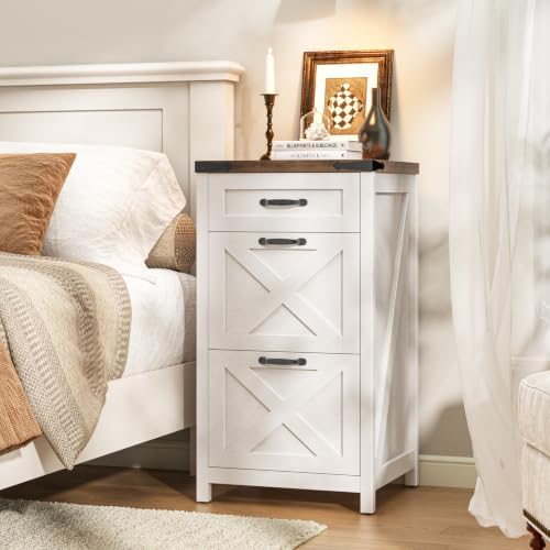 Halitaa Farmhouse File Cabinet with 3 Drawers for Home Office, Rustic White |...