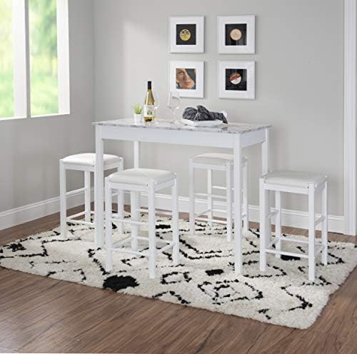 Linon White 3 Piece Faux Marble Tavern Set