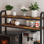 GAOMON Bakers Rack with Power Outlet, Kitchen Baker Rack with Wire Basket, Microwave Stand with Large Open Storage Shelves, 6-Tier Freestanding Utility Storage Shelf, Retro Brown