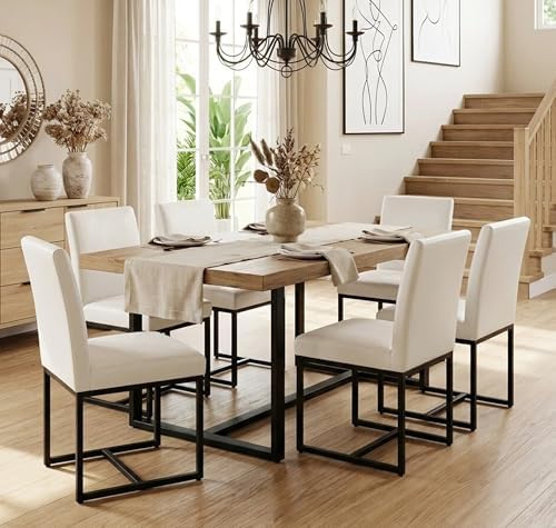 VESCASA Faux Leather Upholstered Dining Chairs with Black Metal Frame, Mid Ce...